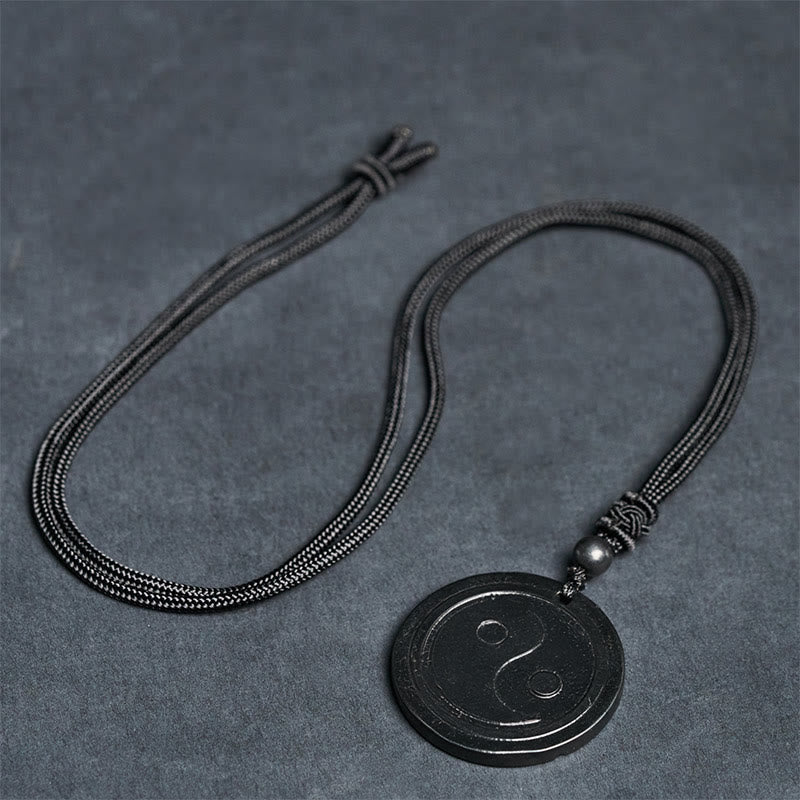 Wear FengShui Natural Authentic Shungite Stone Carved Yin Yang Protection Necklace Pendant