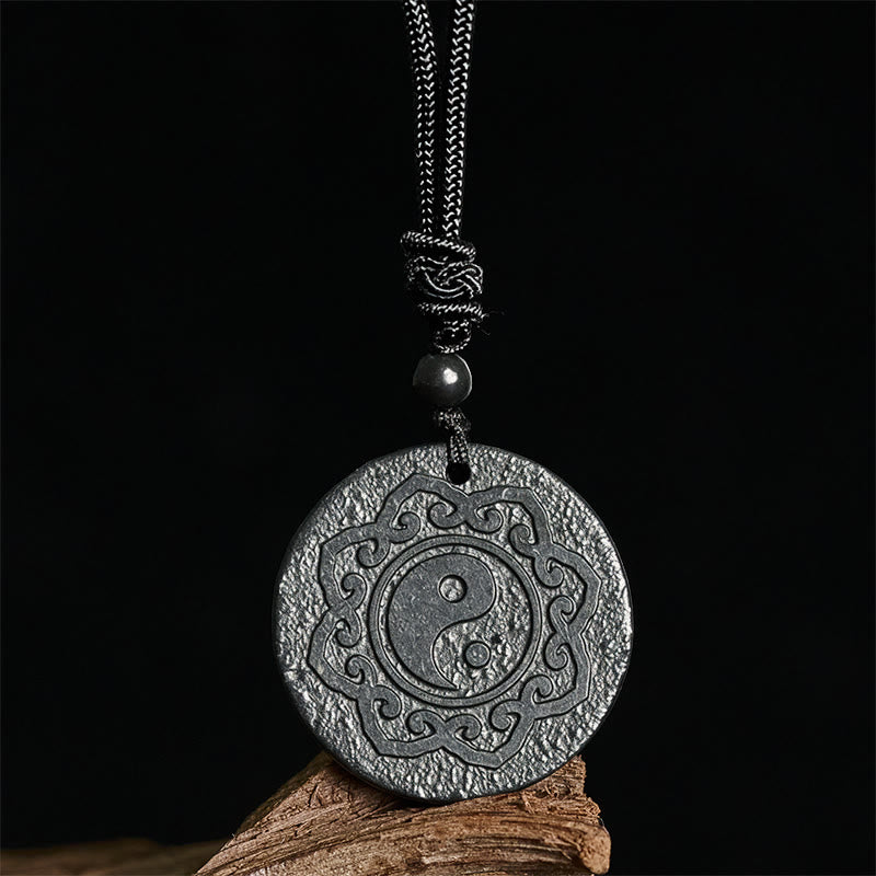 Wear FengShui Tai Chi Yin Yang Symbol Authentic Shungite Stone Inner Strength Necklace Pendant