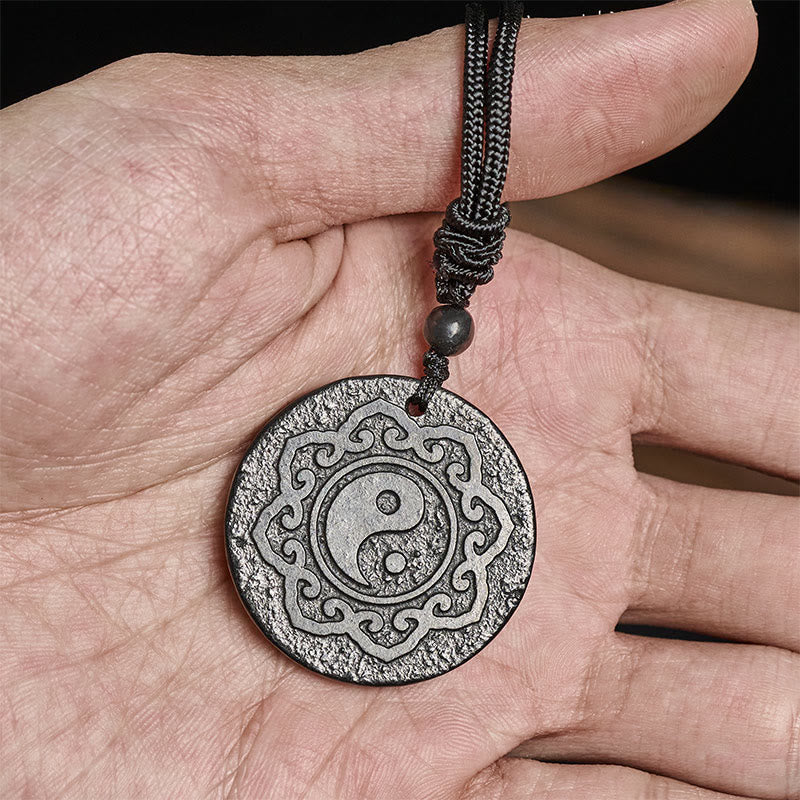 Wear FengShui Tai Chi Yin Yang Symbol Authentic Shungite Stone Inner Strength Necklace Pendant