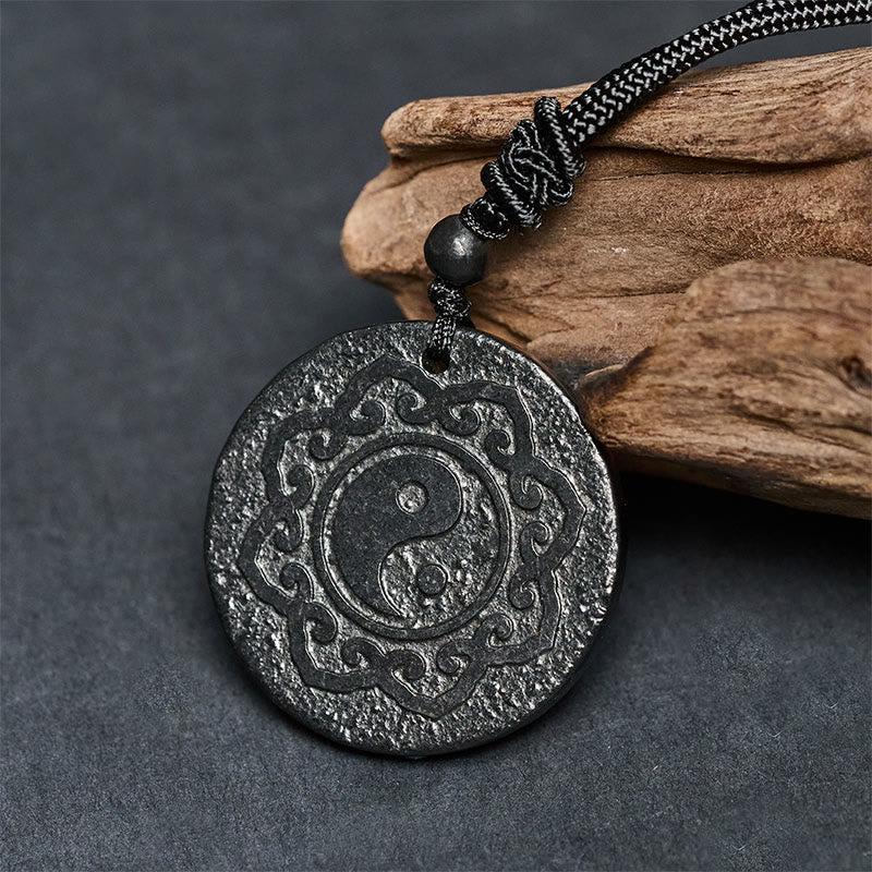 Wear FengShui Tai Chi Yin Yang Symbol Authentic Shungite Stone Inner Strength Necklace Pendant