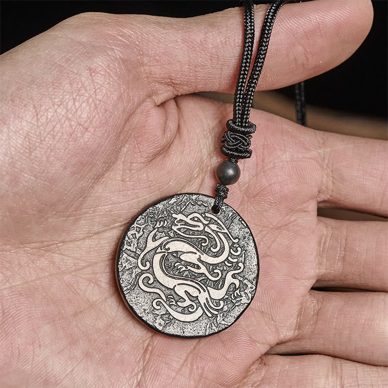 Wear FengShui Carved Dragon Pattern Authentic Shungite Stone Inner Strength Necklace Pendant