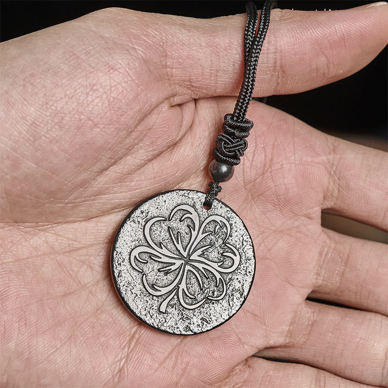 Wear FengShui Four Leaf Clover Authentic Shungite Stone Graphite Stone Protection Necklace Pendant
