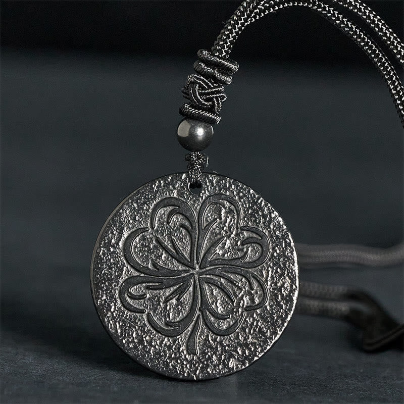Wear FengShui Four Leaf Clover Authentic Shungite Stone Graphite Stone Protection Necklace Pendant