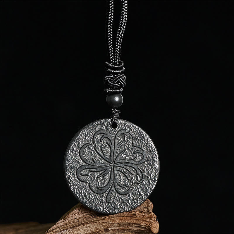 Wear FengShui Four Leaf Clover Authentic Shungite Stone Graphite Stone Protection Necklace Pendant