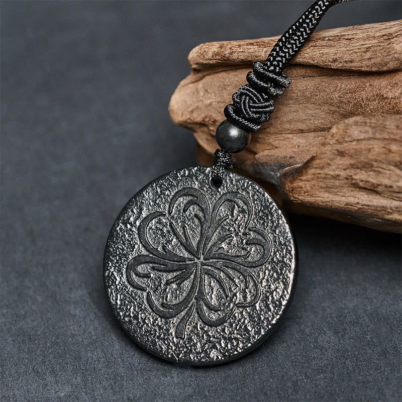 Wear FengShui Four Leaf Clover Authentic Shungite Stone Graphite Stone Protection Necklace Pendant