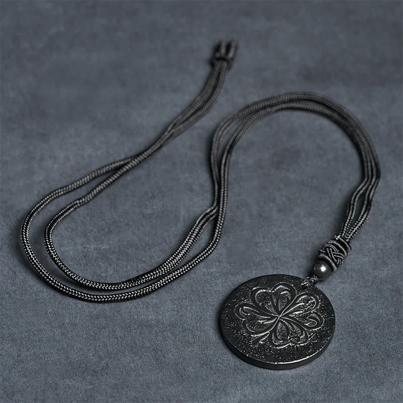 Wear FengShui Four Leaf Clover Authentic Shungite Stone Graphite Stone Protection Necklace Pendant