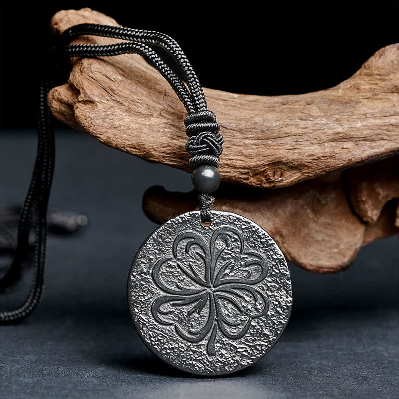 Wear FengShui Four Leaf Clover Authentic Shungite Stone Graphite Stone Protection Necklace Pendant