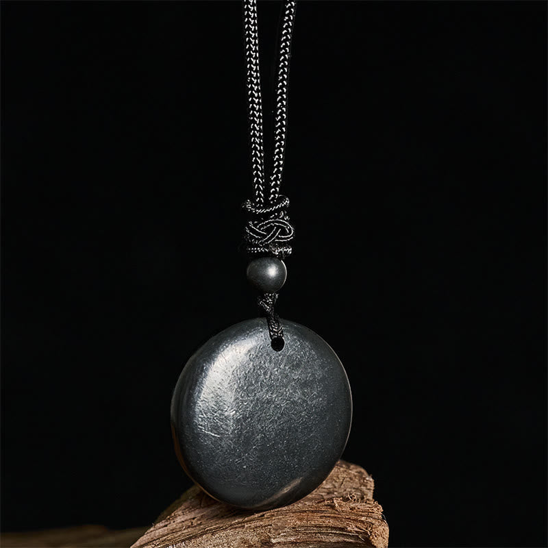 Buddha Stones Geometric Round Authentic Shungite Stone Rope Inner Strength Necklace Pendant