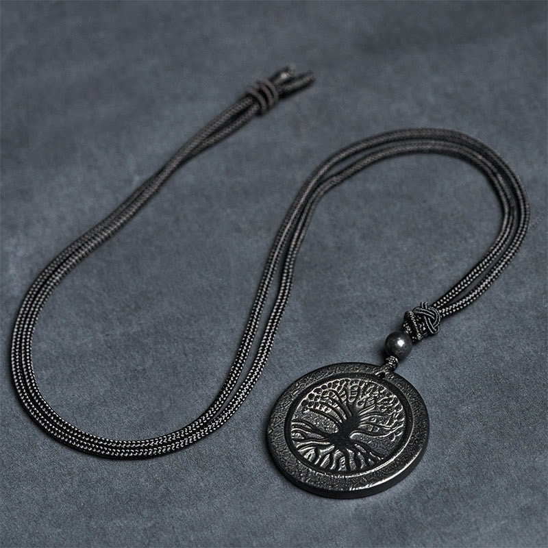 Wear FengShui The Tree of Life Carving Pattern Authentic Shungite Stone Protection Necklace Pendant