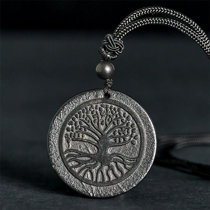 Wear FengShui The Tree of Life Carving Pattern Authentic Shungite Stone Protection Necklace Pendant