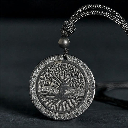 Wear FengShui The Tree of Life Carving Pattern Authentic Shungite Stone Protection Necklace Pendant