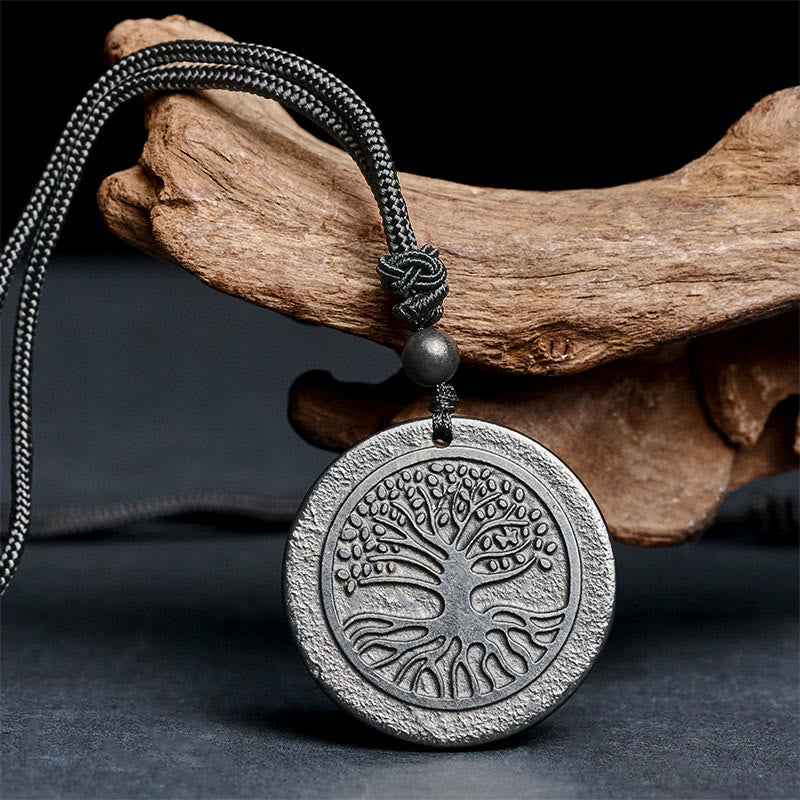 Wear FengShui The Tree of Life Carving Pattern Authentic Shungite Stone Protection Necklace Pendant
