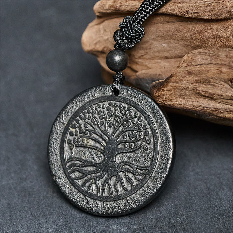 Wear FengShui The Tree of Life Carving Pattern Authentic Shungite Stone Protection Necklace Pendant