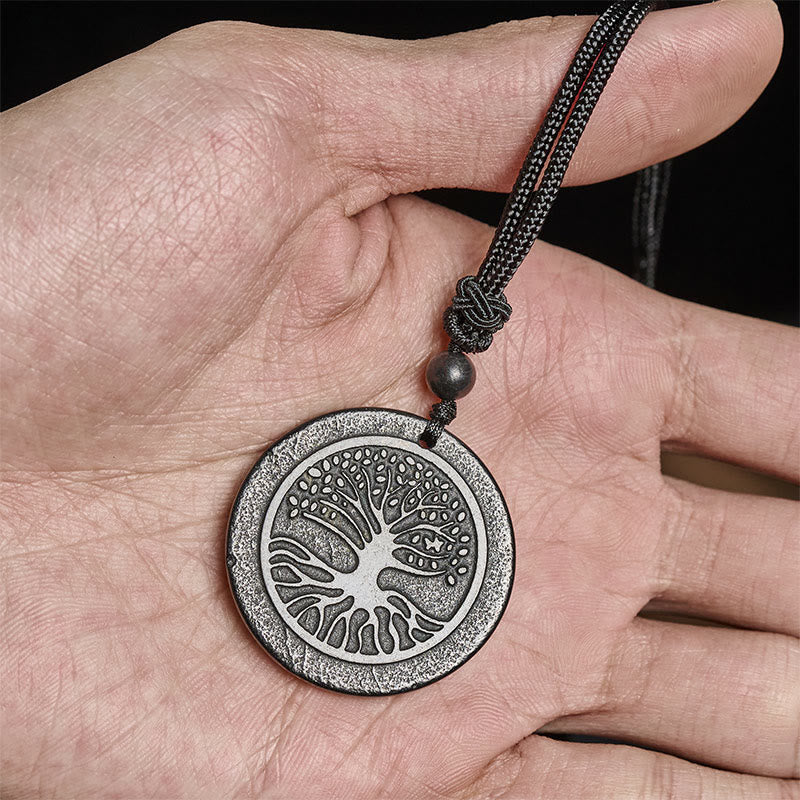 Wear FengShui The Tree of Life Carving Pattern Authentic Shungite Stone Protection Necklace Pendant