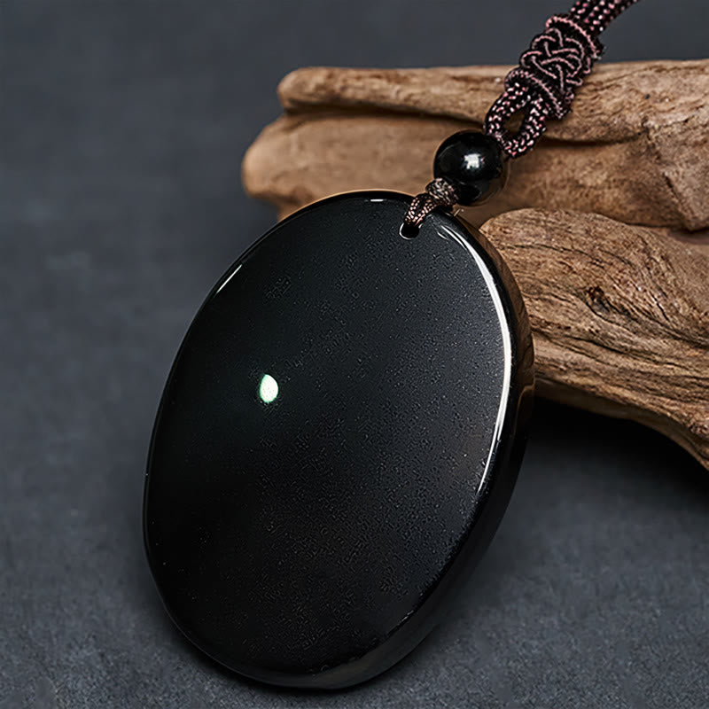Wear FengShui Ganesh Elephant Relief Design Natural Black Obsidian Strength Necklace Pendant