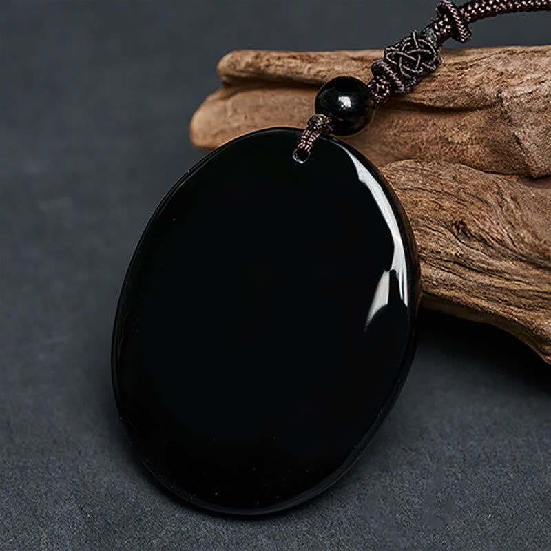 Wear FengShui Wolf Head Natural Black Obsidian Strength Necklace Pendant