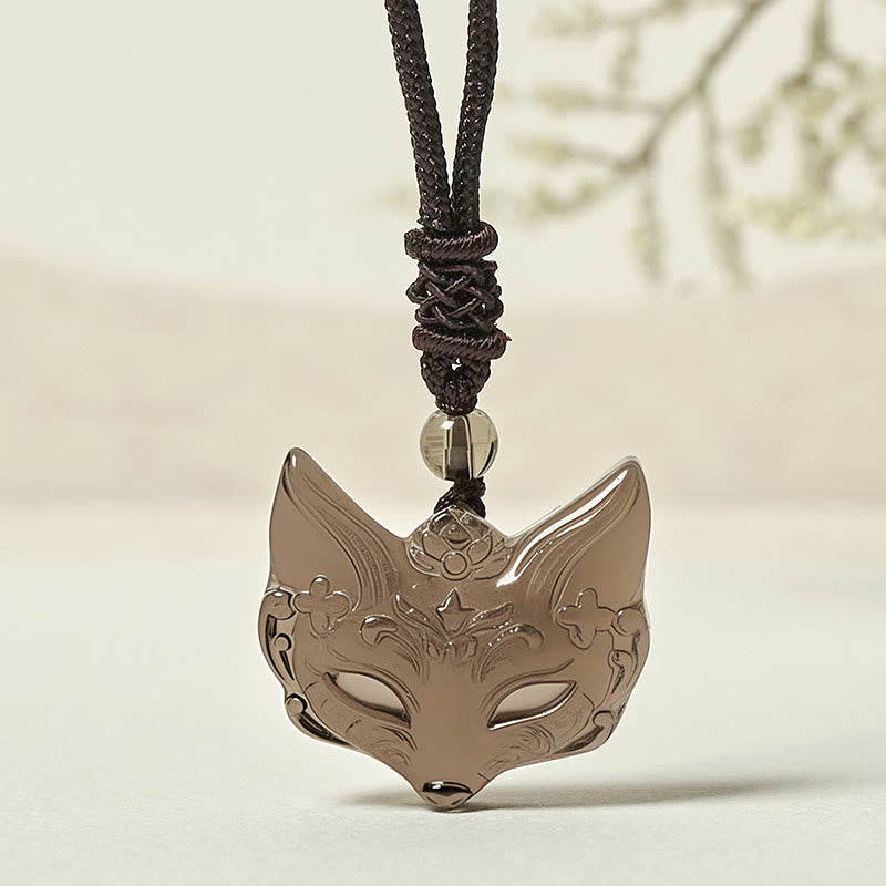Wear FengShui Relief Fox Design Silver Sheen Obsidian Ice Obsidian Protection Necklace Pendant