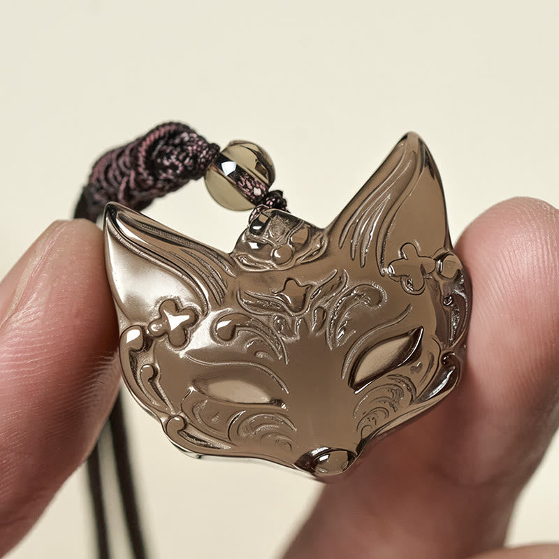 Wear FengShui Relief Fox Design Silver Sheen Obsidian Ice Obsidian Protection Necklace Pendant
