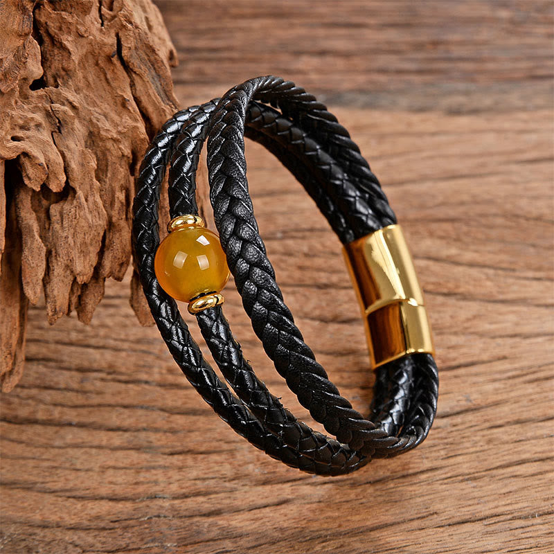 Wear FengShui Multicolored Bead Green Tiger Eye Amethyst Craved Six True Words Leather Balance Bracelet