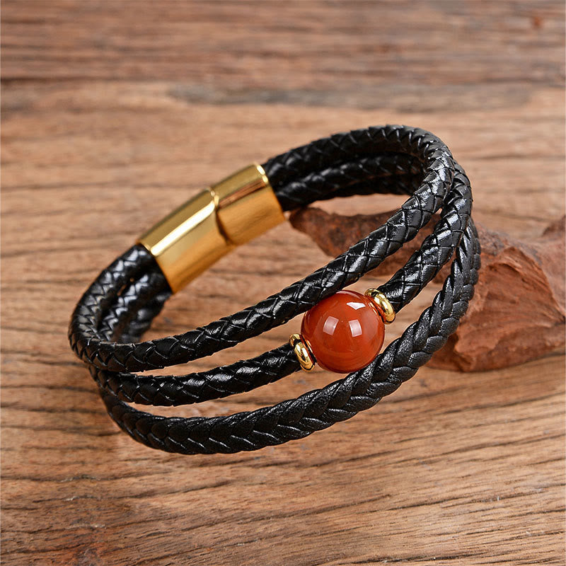 Wear FengShui Multicolored Bead Green Tiger Eye Amethyst Craved Six True Words Leather Balance Bracelet