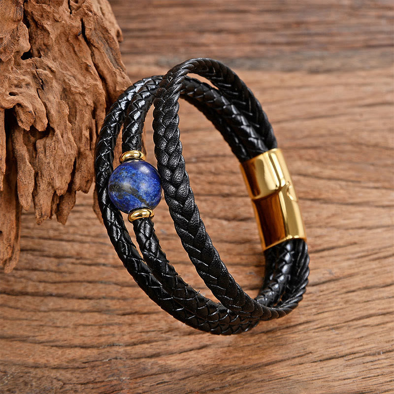 Wear FengShui Multicolored Bead Green Tiger Eye Amethyst Craved Six True Words Leather Balance Bracelet