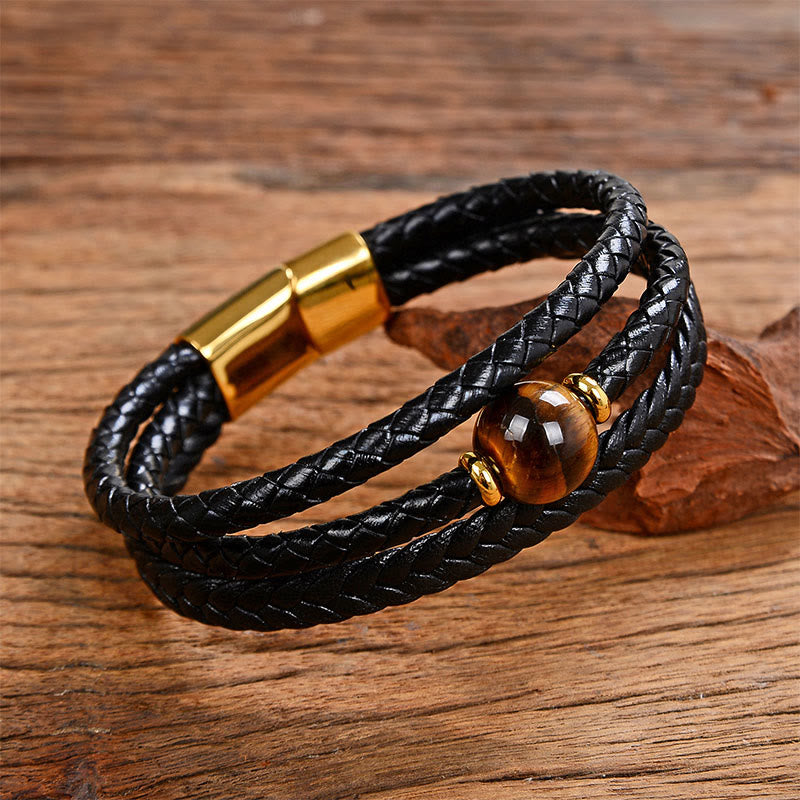 Wear FengShui Multicolored Bead Green Tiger Eye Amethyst Craved Six True Words Leather Balance Bracelet