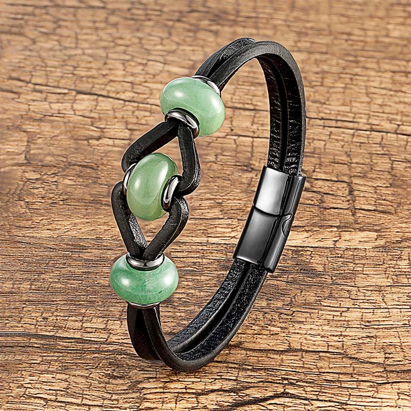 Wear FengShui Amethyst Crystal Stone Double Leather Relieves Stress Round Bracelet