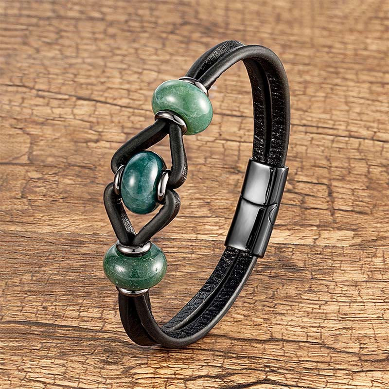 Wear FengShui Amethyst Crystal Stone Double Leather Relieves Stress Round Bracelet