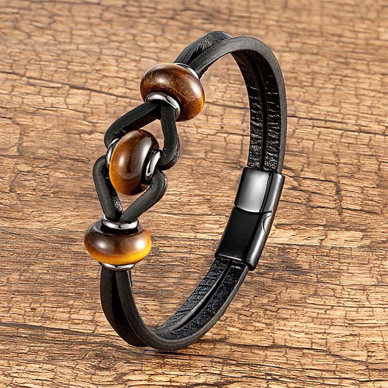 Wear FengShui Amethyst Crystal Stone Double Leather Relieves Stress Round Bracelet