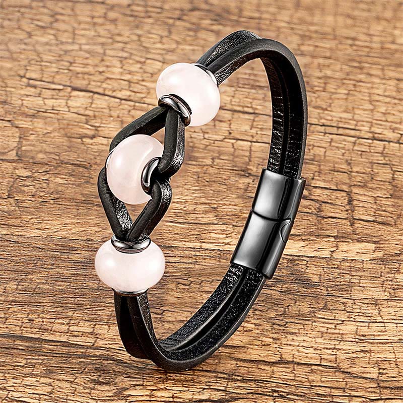 Wear FengShui Amethyst Crystal Stone Double Leather Relieves Stress Round Bracelet