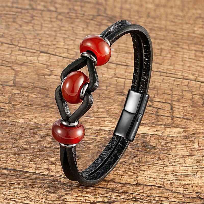 Wear FengShui Amethyst Crystal Stone Double Leather Relieves Stress Round Bracelet