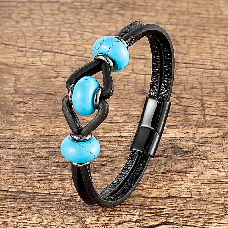 Wear FengShui Amethyst Crystal Stone Double Leather Relieves Stress Round Bracelet
