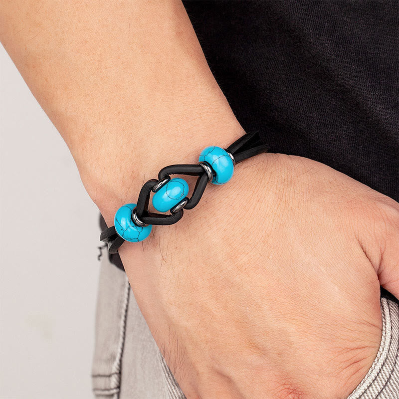 Wear FengShui Amethyst Crystal Stone Double Leather Relieves Stress Round Bracelet