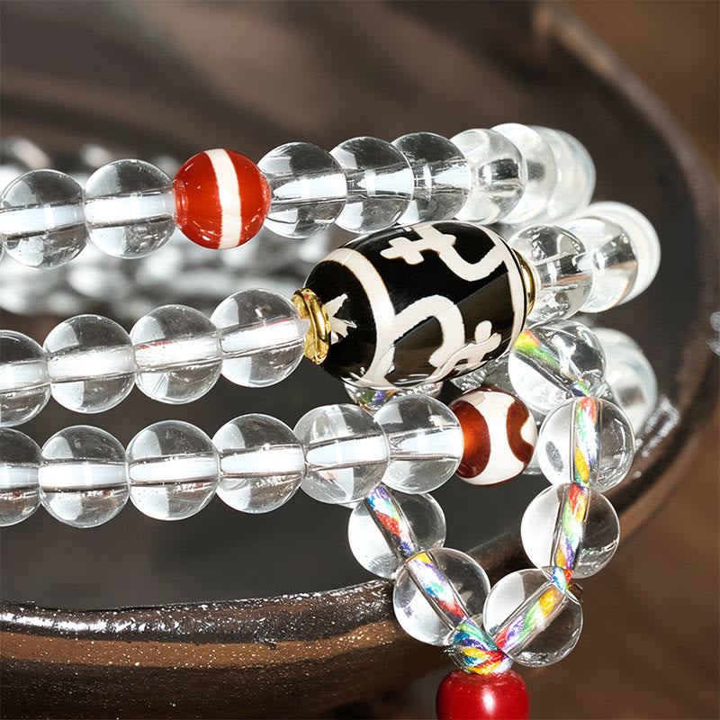 Wear FengShui 108 Beads Liuli Crystal Dzi Bead Agate Blessings Tassel Mala