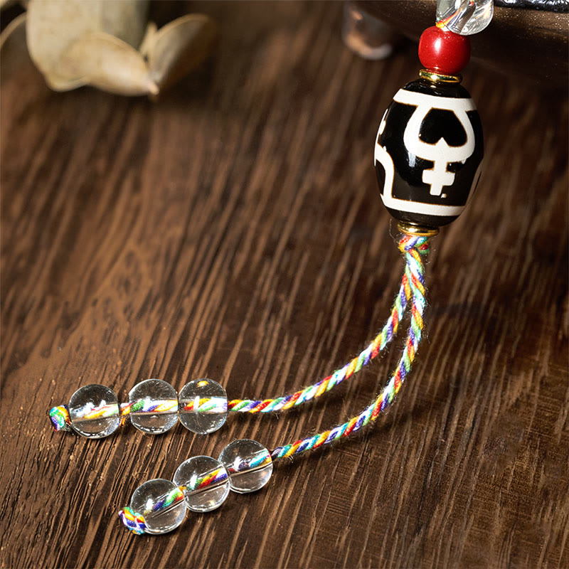 Wear FengShui 108 Beads Liuli Crystal Dzi Bead Agate Blessings Tassel Mala