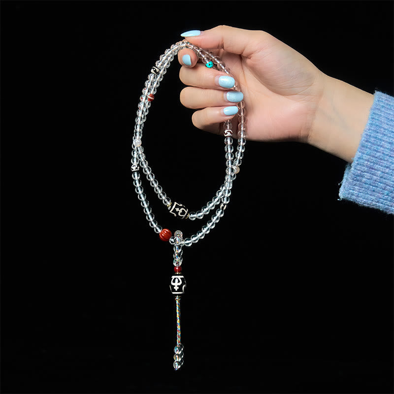 Wear FengShui 108 Beads Liuli Crystal Dzi Bead Agate Blessings Tassel Mala