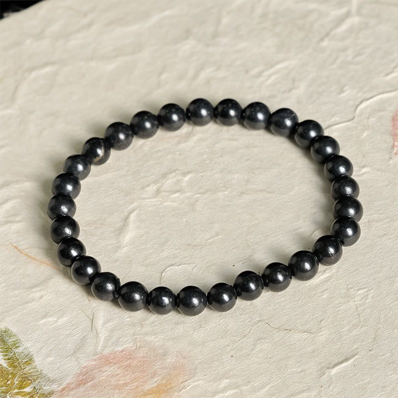 Wear FengShui Round Authentic Shungite Stone Inner Strength Beaded Bracelet