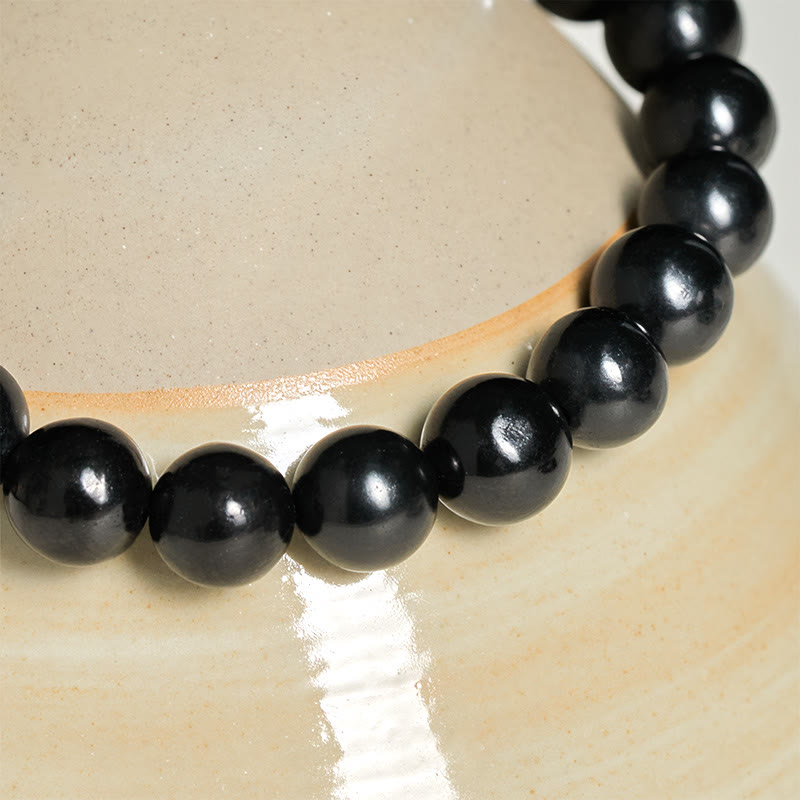 Wear FengShui Round Authentic Shungite Stone Inner Strength Beaded Bracelet