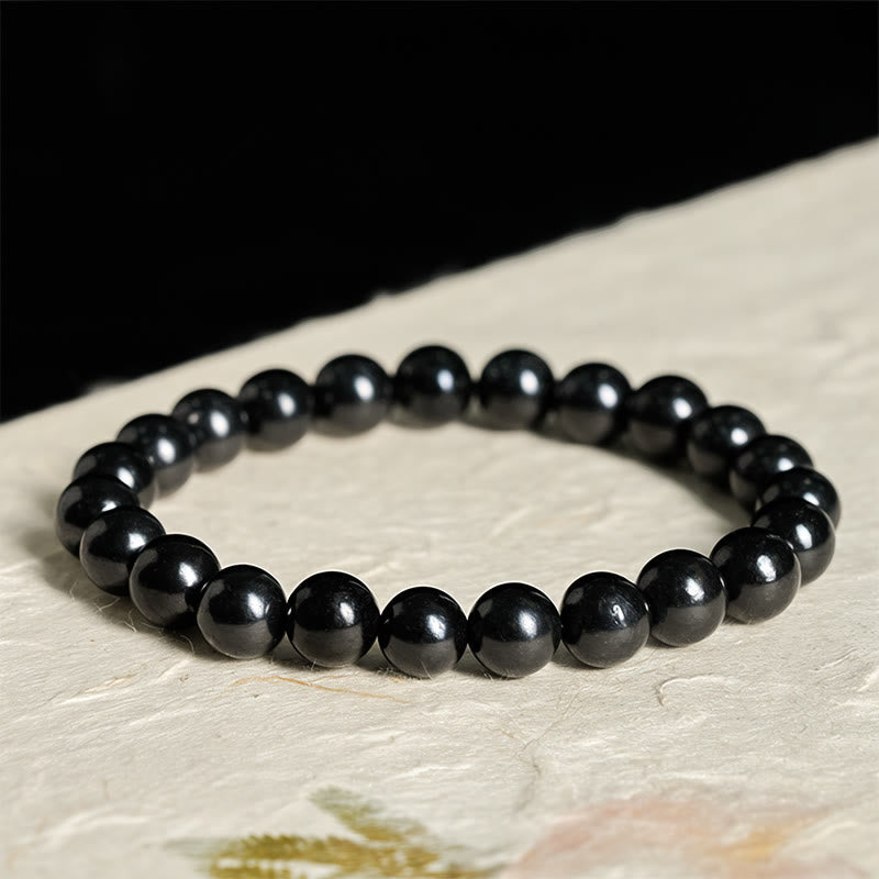 Wear FengShui Round Authentic Shungite Stone Inner Strength Beaded Bracelet
