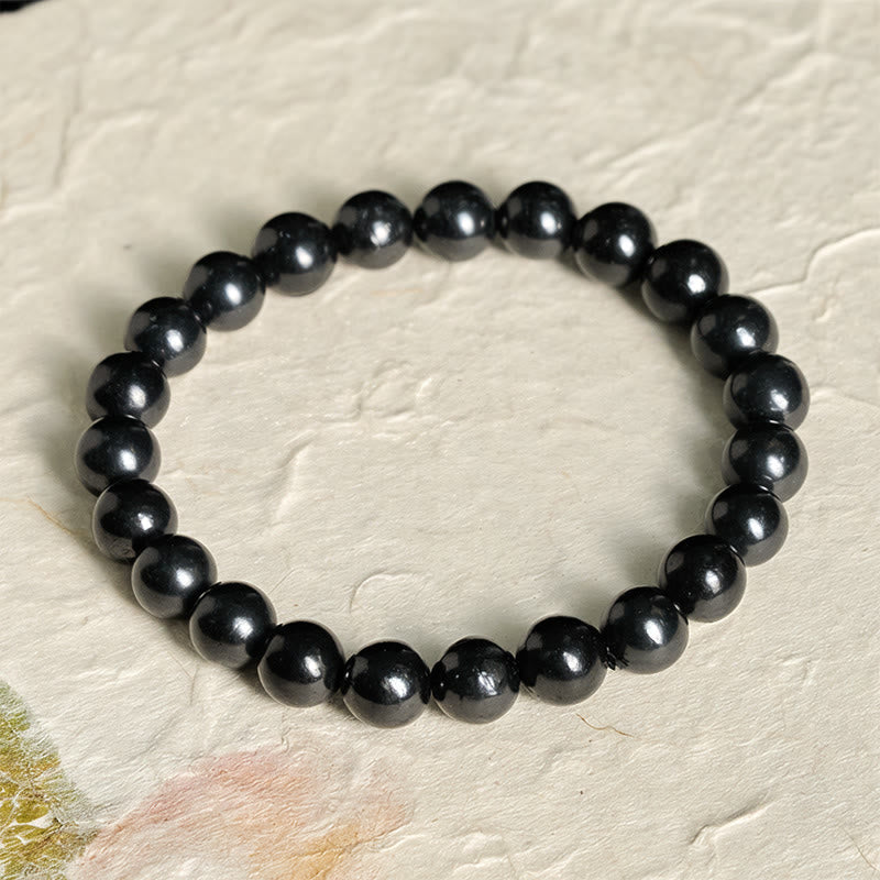 Wear FengShui Round Authentic Shungite Stone Inner Strength Beaded Bracelet