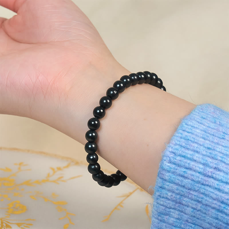 Wear FengShui Round Authentic Shungite Stone Inner Strength Beaded Bracelet