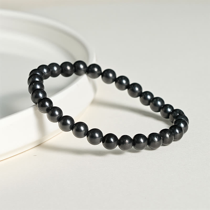 Wear FengShui Round Authentic Shungite Stone Inner Strength Beaded Bracelet