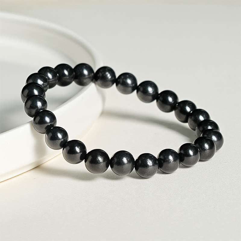 Wear FengShui Round Authentic Shungite Stone Inner Strength Beaded Bracelet