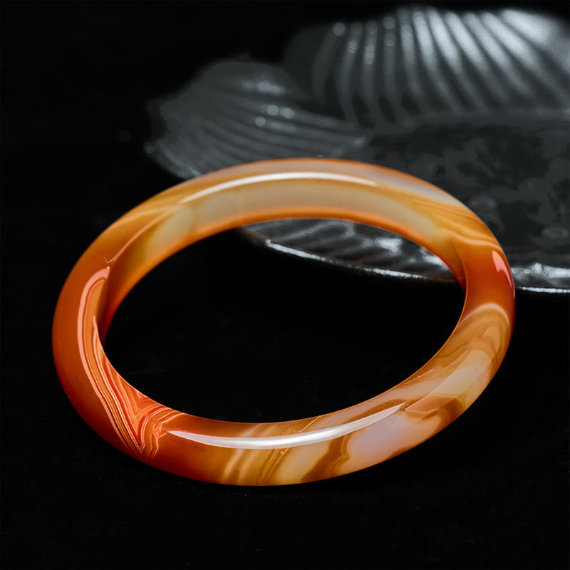 Wear FengShui Veined Pattern Red Agate Calm Cuff Bangle Bracelet