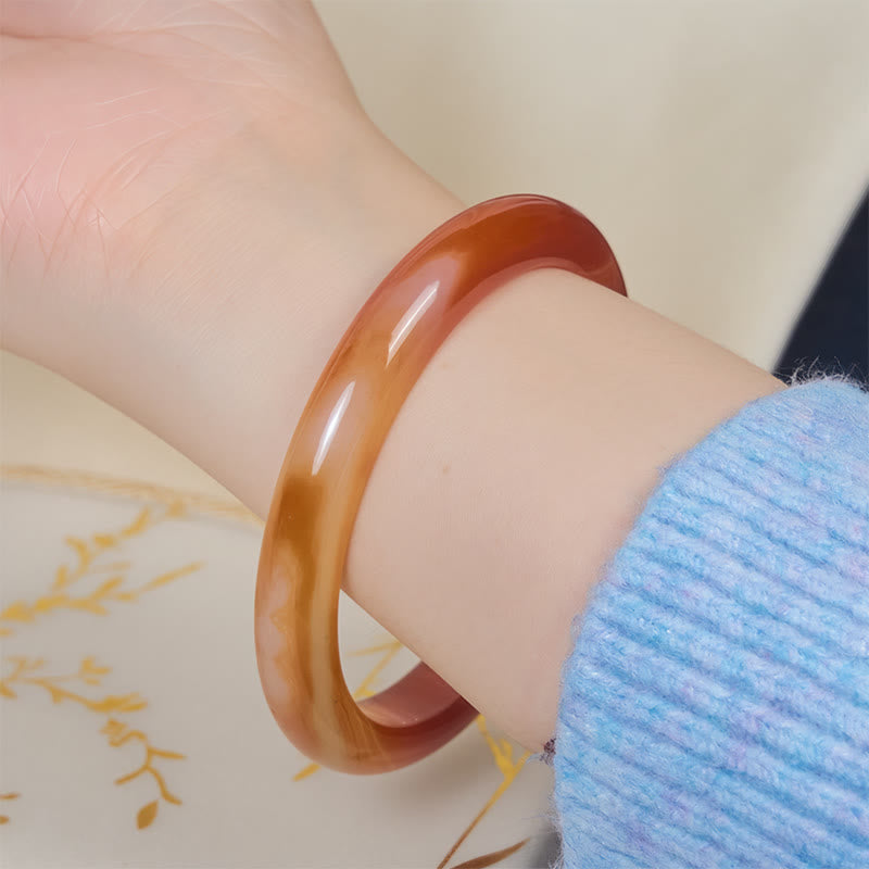 Wear FengShui Veined Pattern Red Agate Calm Cuff Bangle Bracelet