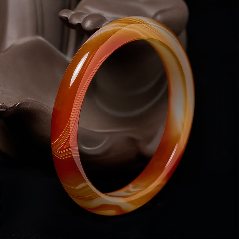 Wear FengShui Veined Pattern Red Agate Calm Cuff Bangle Bracelet