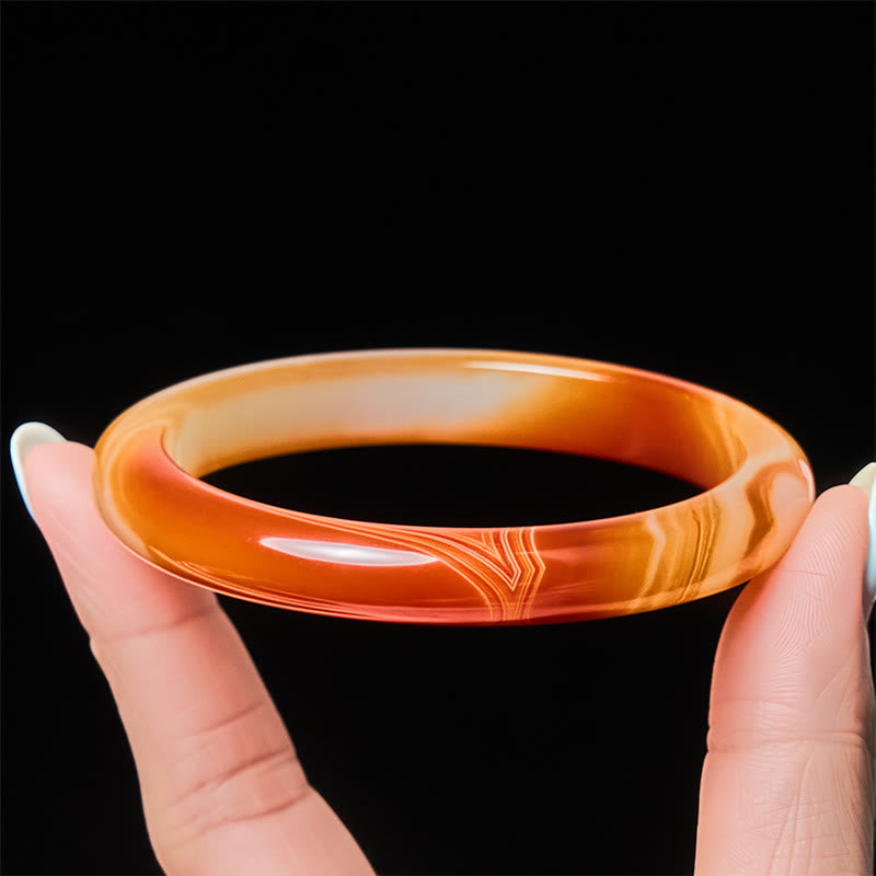 Wear FengShui Veined Pattern Red Agate Calm Cuff Bangle Bracelet