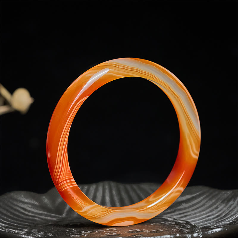 Wear FengShui Veined Pattern Red Agate Calm Cuff Bangle Bracelet