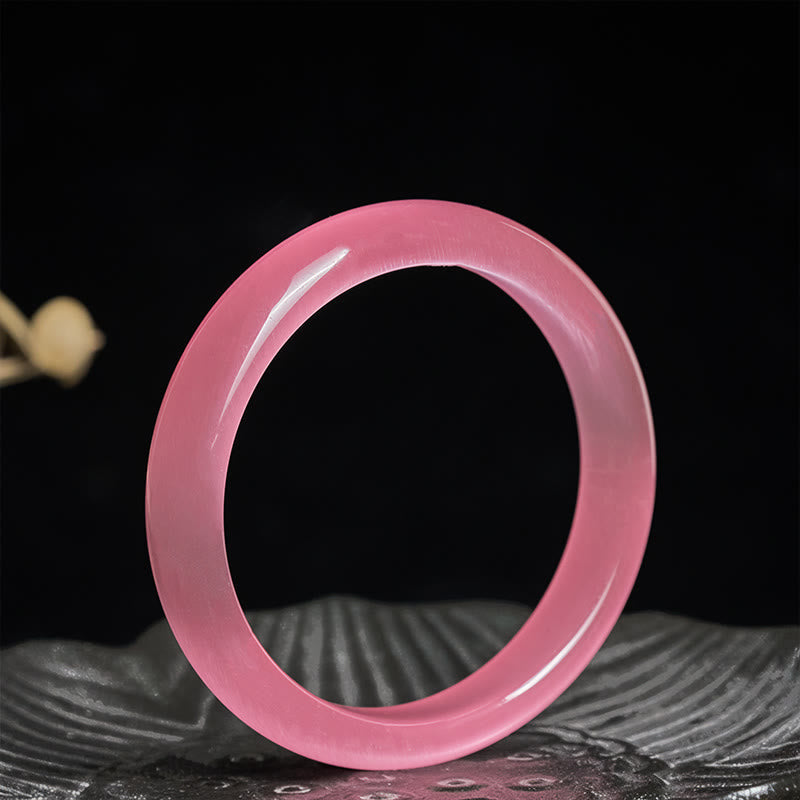 Wear FengShui Pink Cat's Eye Stone Peace Love Cuff Bangle Bracelet