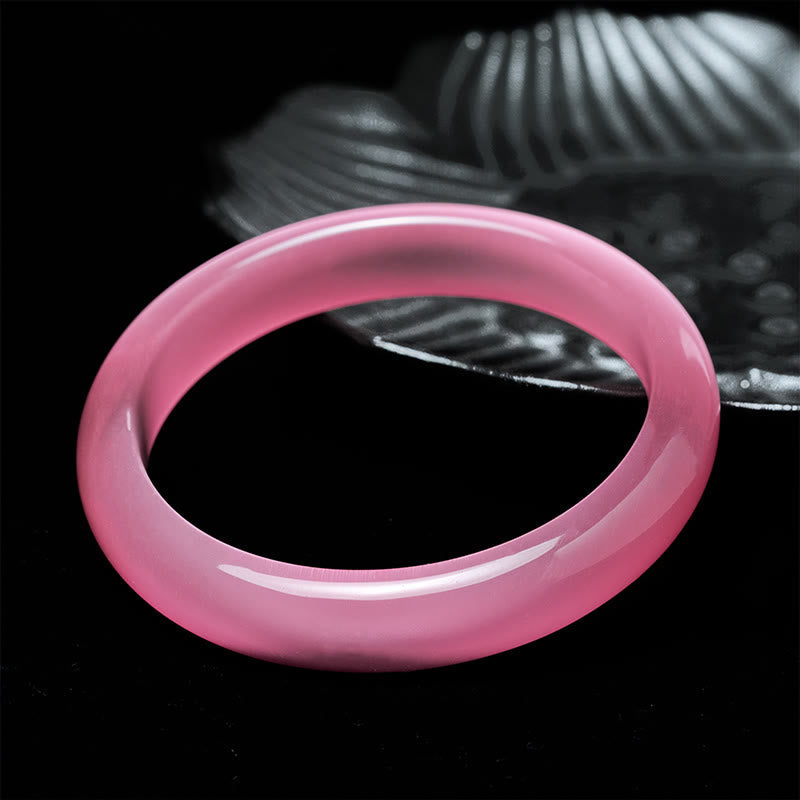 Wear FengShui Pink Cat's Eye Stone Peace Love Cuff Bangle Bracelet